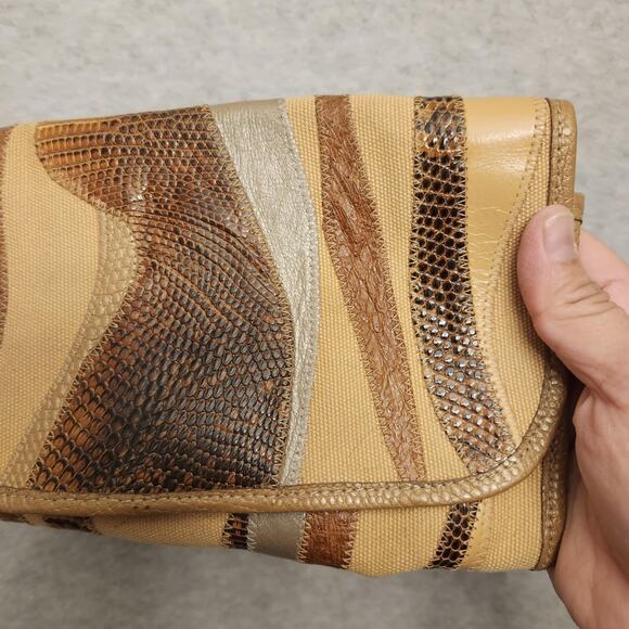 Carlos Falchi Snakeskin Clutch Purse Patchwork Purse Envelope Clutch Bag Vintage - Picture 5 of 10